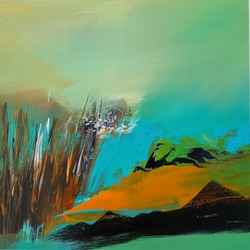 |+|Hügelland4 / Acryl auf Papier, 2023 / 32 x 32