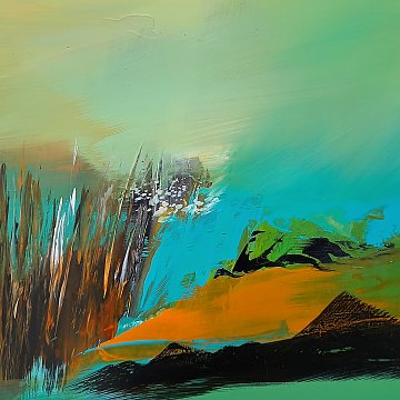 |+|Hügelland4 / Acryl auf Papier, 2023 / 32 x 32