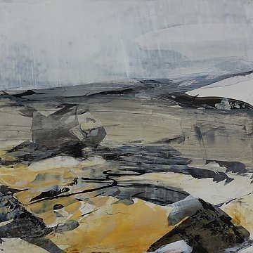 |+|Heiter und maßvoll im Gleichgewicht 5 / Acryl aufSteinpapier, 2022 / 30 x 30