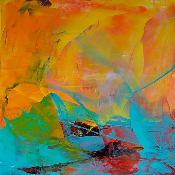 |+|Stürmisch aufgewühlt 10 / Acryl aufSteinpapier, 2022 / 20 x 20
