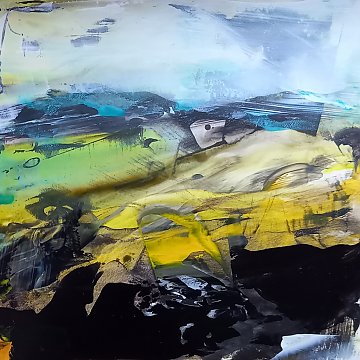 |+|Stürmisch aufgewühlt 11 / Acryl aufSteinpapier, 2022 / 20 x 20
