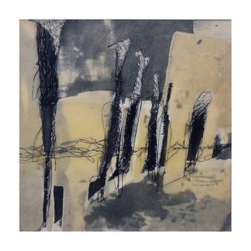 |+|InWachs1  / gewachstes Papier, Radierung und Ölfarben, 2024 / 20 x 20